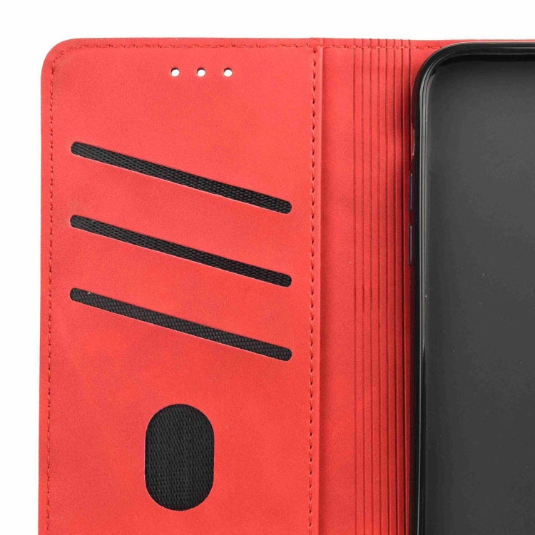 For iPhone 16 Plus Skin Feel Splicing Leather Phone Case(Red) - iPhone 16 Plus Cases by buy2fix | Online Shopping UK | buy2fix