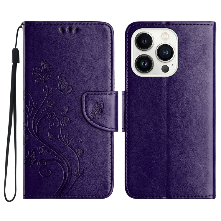 For iPhone 16 Pro Max Butterfly Flower Pattern Flip Leather Phone Case(Dark Purple) - iPhone 16 Pro Max Cases by buy2fix | Online Shopping UK | buy2fix