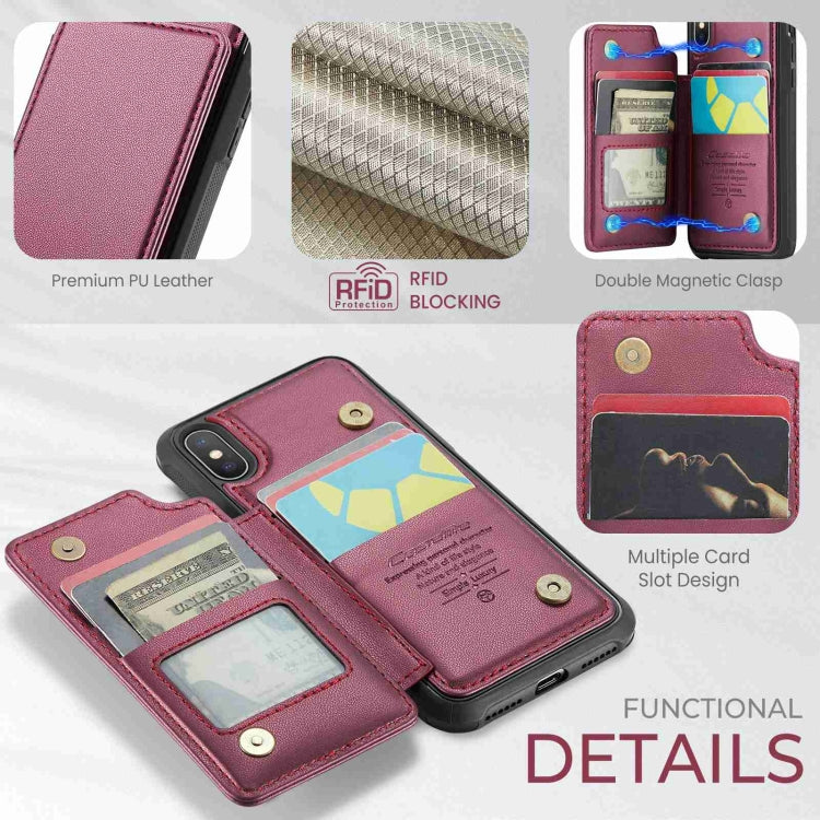 For iPhone XS Max CaseMe C22 Card Slots Holder RFID Anti-theft Phone Case(Wine Red) - More iPhone Cases by CaseMe | Online Shopping UK | buy2fix