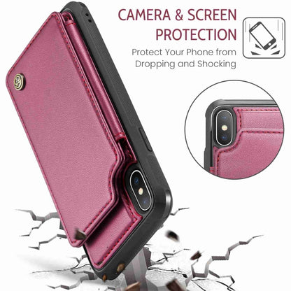 For iPhone XS Max CaseMe C22 Card Slots Holder RFID Anti-theft Phone Case(Wine Red) - More iPhone Cases by CaseMe | Online Shopping UK | buy2fix