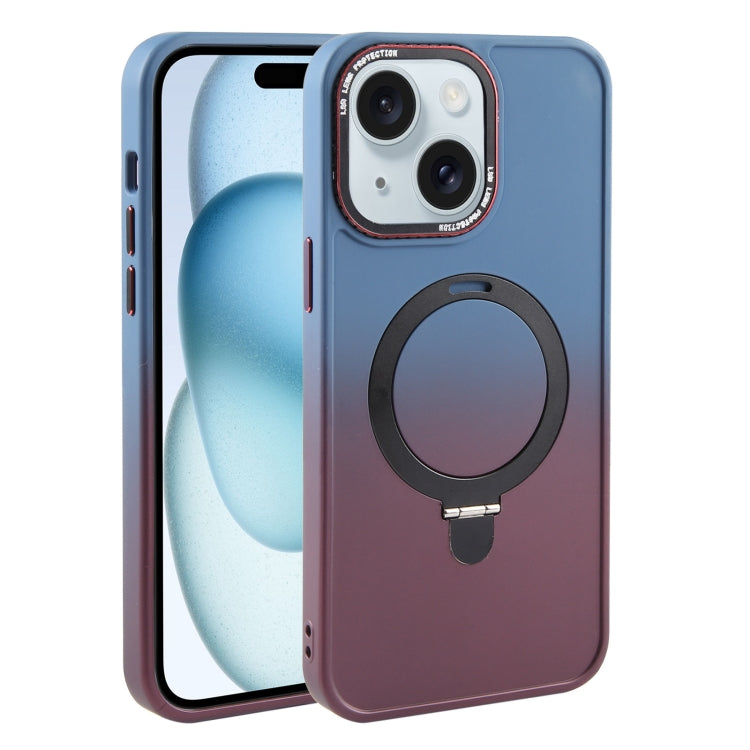 For iPhone 15 Plus Gradient MagSafe Holder Liquid TPU Hybrid PC Phone Case(Blue Wine Red) - iPhone 15 Plus Cases by buy2fix | Online Shopping UK | buy2fix