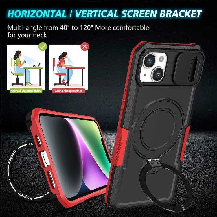 For iPhone 14 Sliding Camshield Magsafe Holder TPU Hybrid PC Phone Case(Black Red) - iPhone 14 Cases by buy2fix | Online Shopping UK | buy2fix