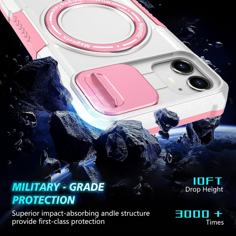 For iPhone 12 Sliding Camshield Magsafe Holder TPU Hybrid PC Phone Case(Pink White) - iPhone 12 / 12 Pro Cases by buy2fix | Online Shopping UK | buy2fix