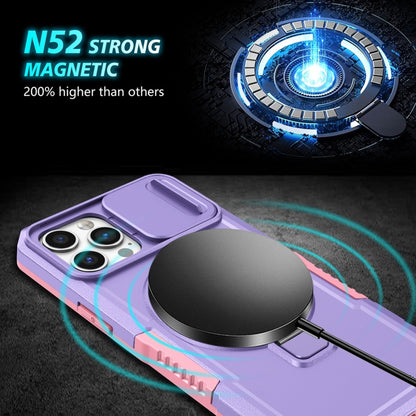 For iPhone 12 Pro Max Sliding Camshield Magsafe Holder TPU Hybrid PC Phone Case(Pink Purple) - iPhone 12 Pro Max Cases by buy2fix | Online Shopping UK | buy2fix