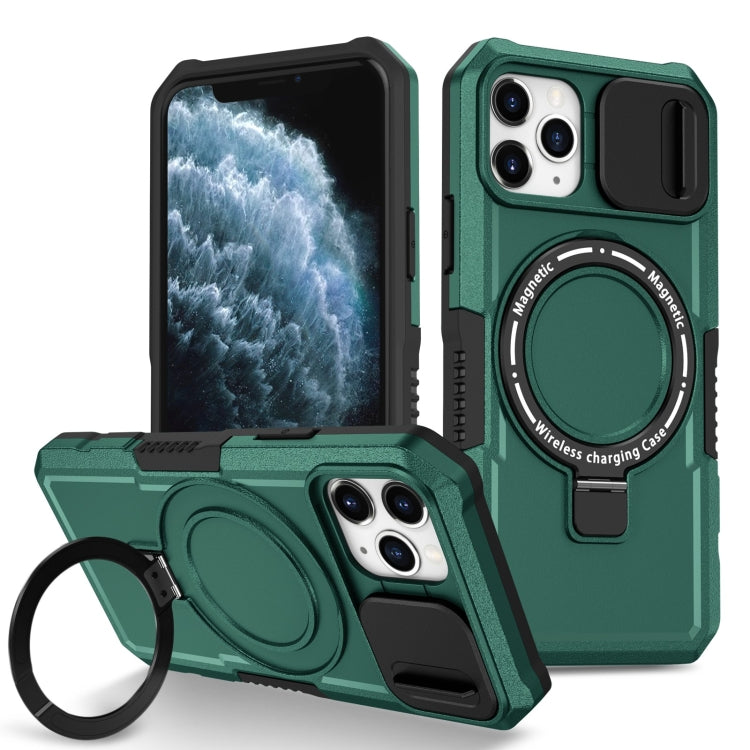 For iPhone 11 Pro Sliding Camshield Magsafe Holder TPU Hybrid PC Phone Case(Deep Green) - iPhone 11 Pro Cases by buy2fix | Online Shopping UK | buy2fix