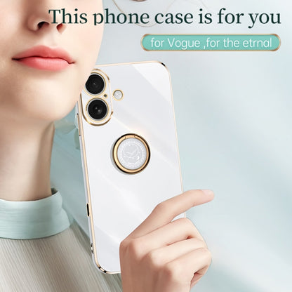 For iPhone 16 Plus XINLI Straight Edge 6D Electroplate TPU Phone Case with Ring Holder(White) - iPhone 16 Plus Cases by XINLI | Online Shopping UK | buy2fix