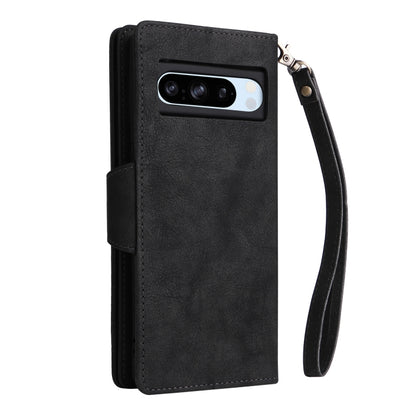 For Google Pixel 8a Rivet Buckle 9 Cards Three Fold Leather Phone Case(Black) - Google Cases by buy2fix | Online Shopping UK | buy2fix