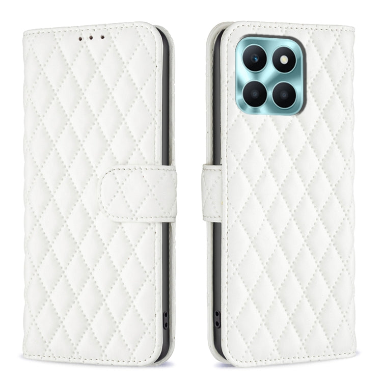 For Honor X6a Diamond Lattice Wallet Flip Leather Phone Case(White) - Honor Cases by buy2fix | Online Shopping UK | buy2fix