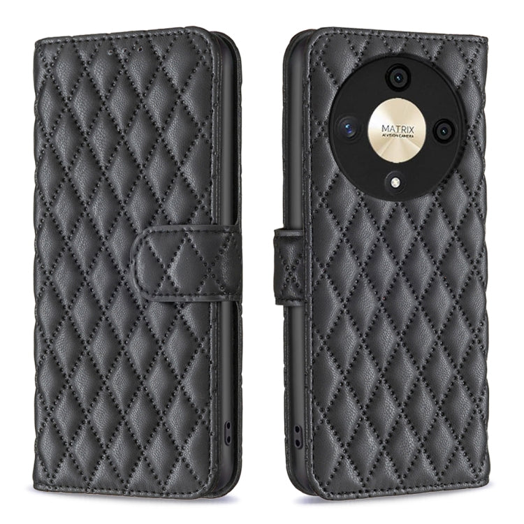 For Honor X9b/Magic6 Lite 5G Diamond Lattice Wallet Flip Leather Phone Case(Black) - Honor Cases by buy2fix | Online Shopping UK | buy2fix