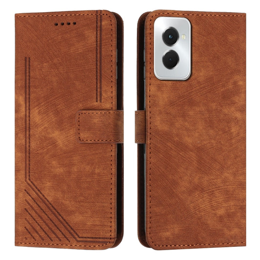 For Motorola Moto G Power 5G 2024 Skin Feel Stripe Pattern Leather Phone Case with Lanyard(Brown) - Motorola Cases by buy2fix | Online Shopping UK | buy2fix