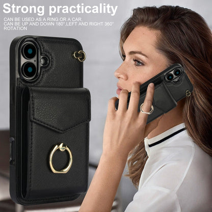 For iPhone 16 Plus Ring Holder RFID Card Slot Phone Case(Black) - iPhone 16 Plus Cases by buy2fix | Online Shopping UK | buy2fix