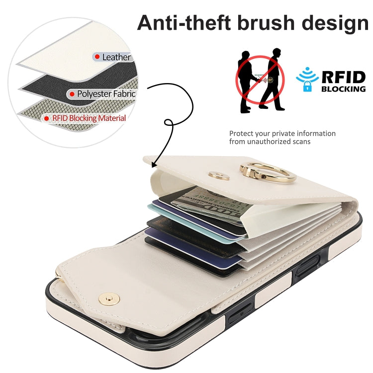 For iPhone 16 Ring Holder RFID Card Slot Phone Case(Beige) - iPhone 16 Cases by buy2fix | Online Shopping UK | buy2fix