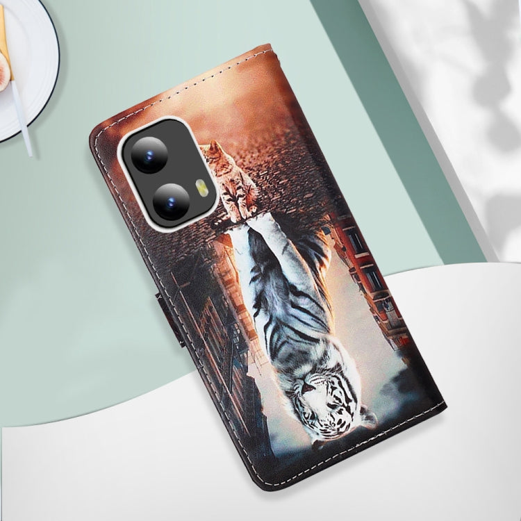 For Motorola Moto G Play 5G 2024 Colored Drawing Pattern Plain Weave Leather Phone Case(Cats And Tigers) - Motorola Cases by buy2fix | Online Shopping UK | buy2fix