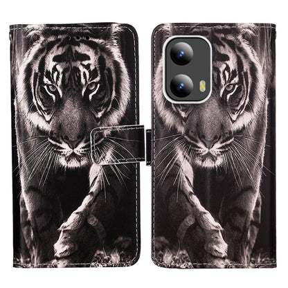 For Motorola Moto G Play 5G 2024 Colored Drawing Pattern Plain Weave Leather Phone Case(Black And White Tiger) - Motorola Cases by buy2fix | Online Shopping UK | buy2fix