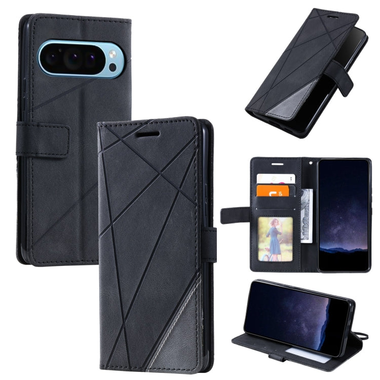 For Google Pixel 9 Pro Skin Feel Splicing Leather Phone Case(Black) - Google Cases by buy2fix | Online Shopping UK | buy2fix