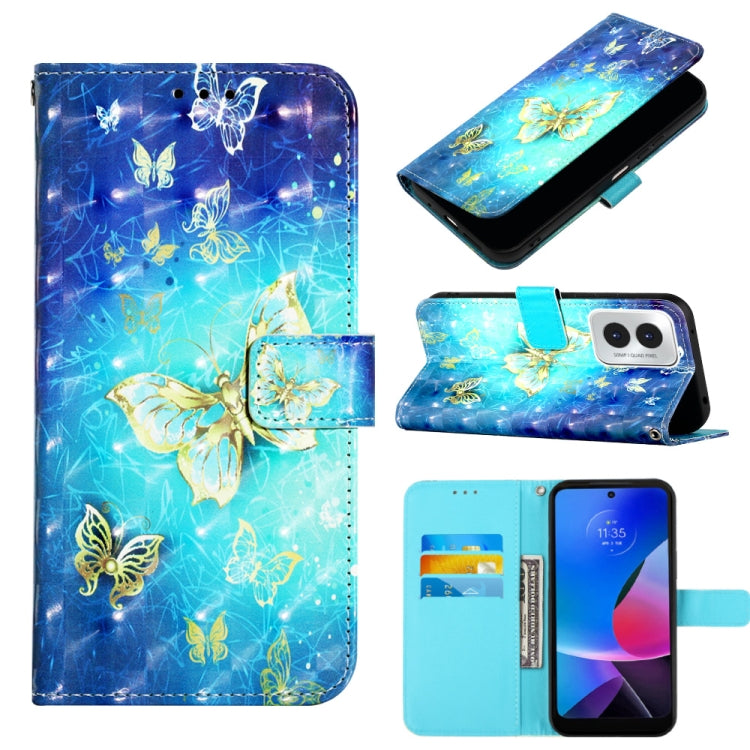 For Motorola Moto G Play 4G 2024 3D Painting Horizontal Flip Leather Phone Case(Golden Butterfly) - Motorola Cases by buy2fix | Online Shopping UK | buy2fix