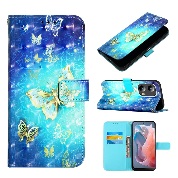 For Motorola Moto G Play 5G 2024 3D Painting Horizontal Flip Leather Phone Case(Golden Butterfly) - Motorola Cases by buy2fix | Online Shopping UK | buy2fix