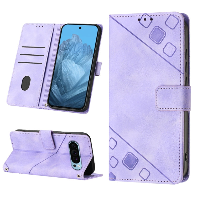 For Google Pixel 9 / 9 Pro Skin-feel Embossed Leather Phone Case(Light Purple) - Google Cases by buy2fix | Online Shopping UK | buy2fix