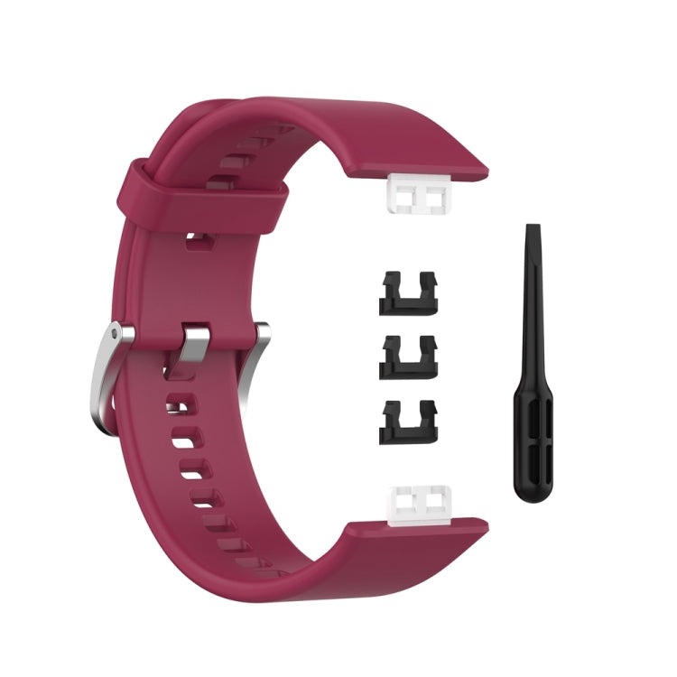 For Huawei Watch Fit Special Edition Silicone Silver Steel Buckle Watch Band(Wine Red) - Watch Bands by buy2fix | Online Shopping UK | buy2fix