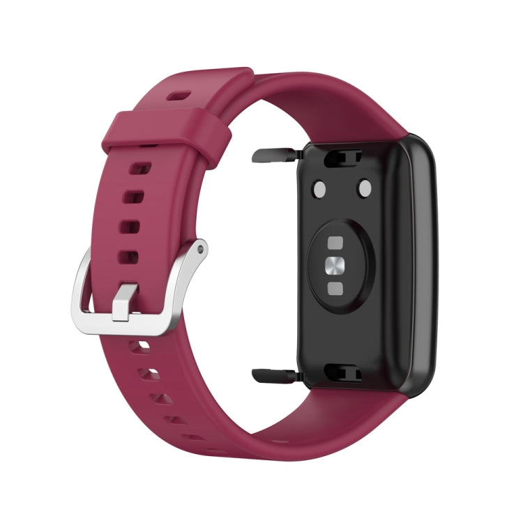 For Huawei Watch Fit Special Edition Silicone Silver Steel Buckle Watch Band(Wine Red) - Watch Bands by buy2fix | Online Shopping UK | buy2fix