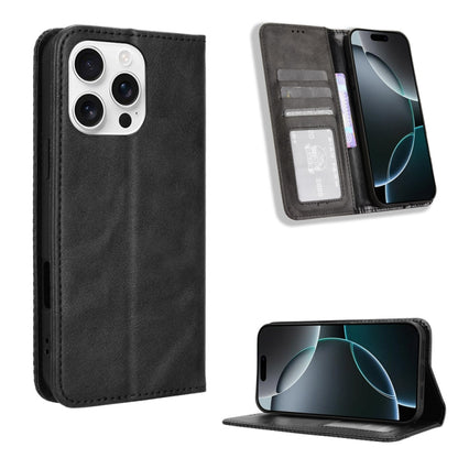 For iPhone 16 Pro Max Magnetic Buckle Retro Texture Leather Phone Case(Black) - iPhone 16 Pro Max Cases by buy2fix | Online Shopping UK | buy2fix