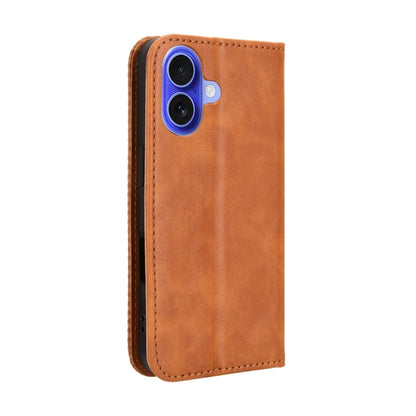 For iPhone 16 Magnetic Buckle Retro Texture Leather Phone Case(Brown) - iPhone 16 Cases by buy2fix | Online Shopping UK | buy2fix