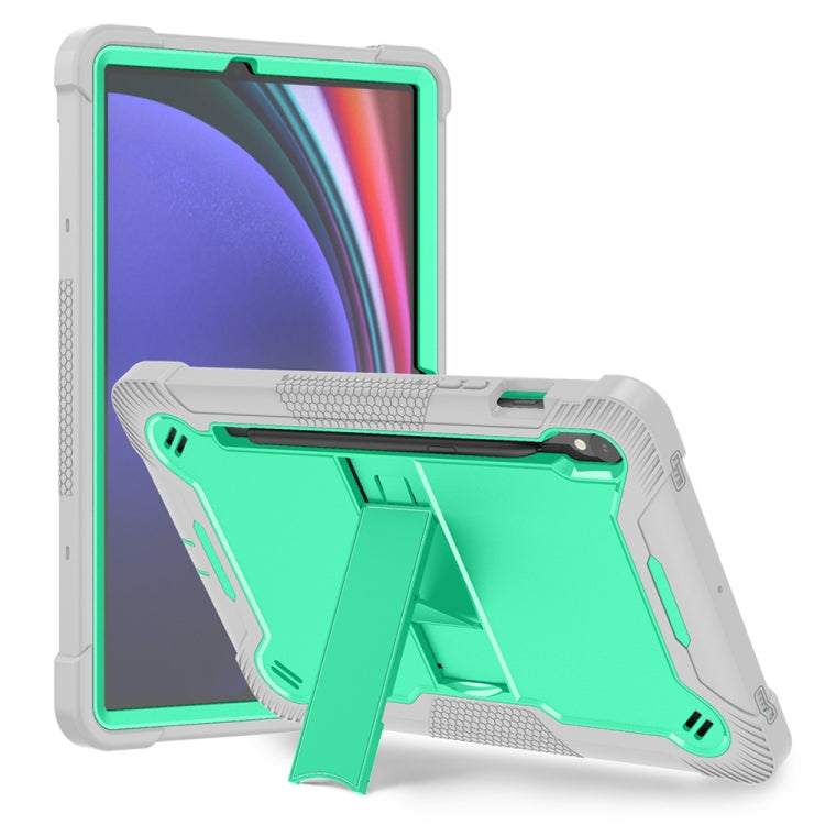 For Samsung Galaxy Tab S9 Shockproof Silicone Hybrid PC Tablet Case with Holder(Mint Green + Grey) - Galaxy Tab S9 Cases by buy2fix | Online Shopping UK | buy2fix