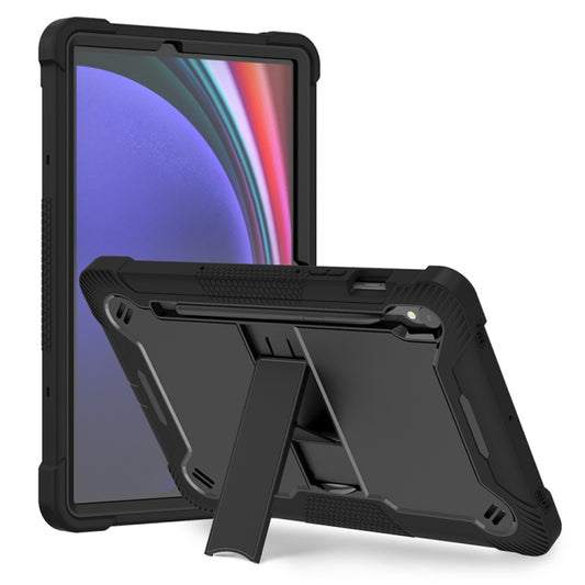 For Samsung Galaxy Tab S9 Shockproof Silicone Hybrid PC Tablet Case with Holder(Black) - Galaxy Tab S9 Cases by buy2fix | Online Shopping UK | buy2fix