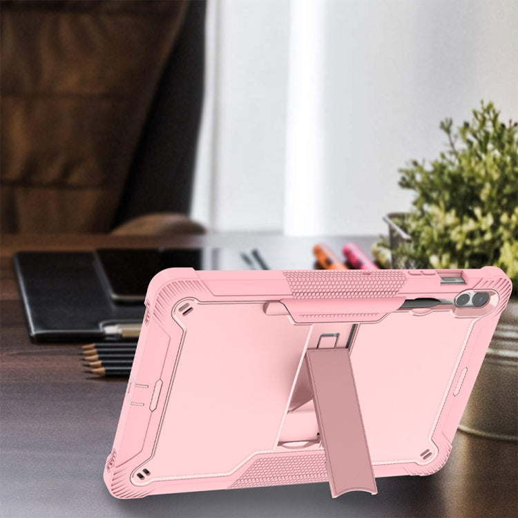 For Samsung Galaxy Tab S9+ Shockproof Silicone Hybrid PC Tablet Case with Holder(Rose Gold) - Galaxy Tab S9+ Cases by buy2fix | Online Shopping UK | buy2fix