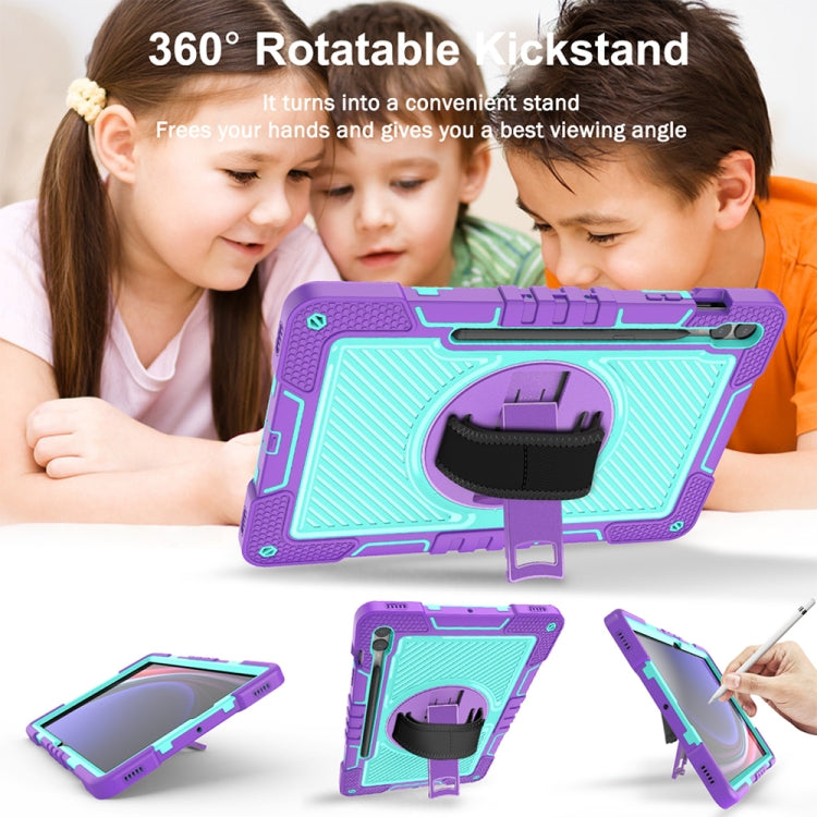 For Samsung Galaxy Tab S9+ 360 Degree Rotation PC Contrast Silicone Tablet Case(Purple + Mint Green) - Galaxy Tab S9+ Cases by buy2fix | Online Shopping UK | buy2fix