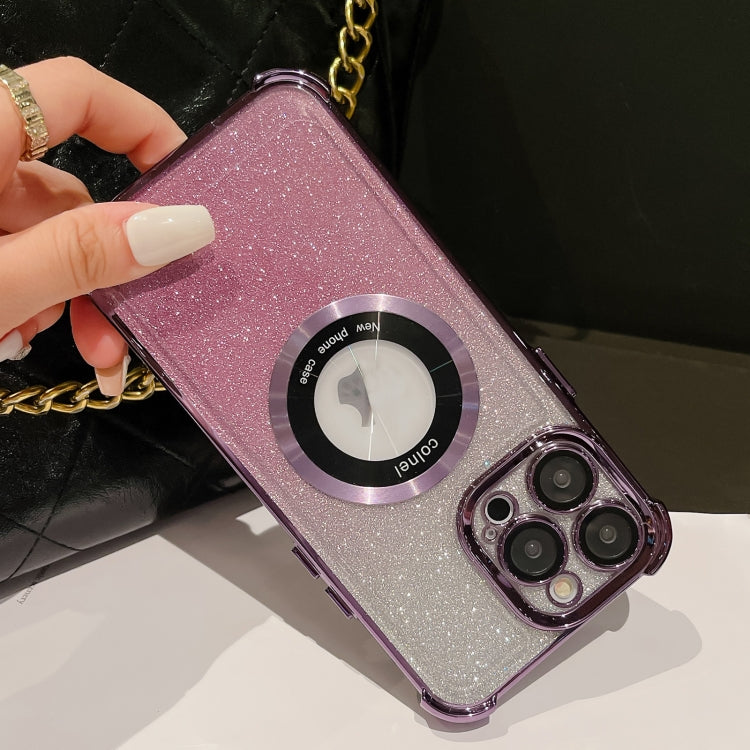 For iPhone 11 Pro Max 6D Electroplating Gradient Glitter Armor Magsafe Phone Case(Purple) - iPhone 11 Pro Max Cases by buy2fix | Online Shopping UK | buy2fix