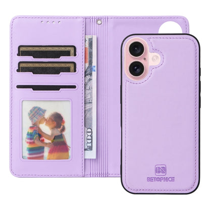 For iPhone 16 BETOPNICE BN-005 2 in 1 Detachable Imitate Genuine Leather Phone Case(Light Purple) - iPhone 16 Cases by BETOPNICE | Online Shopping UK | buy2fix