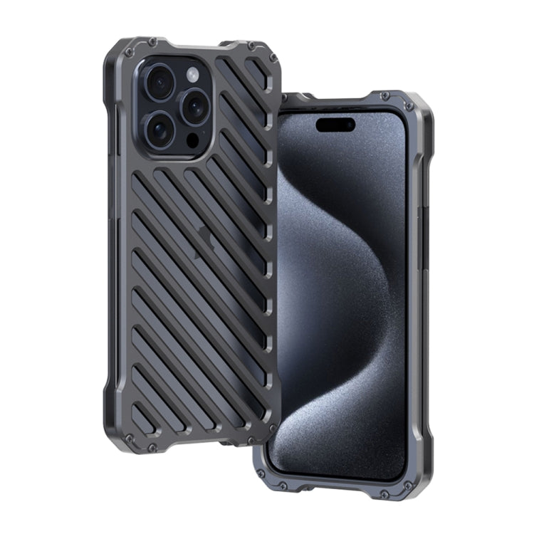 For iPhone 15 Pro R-JUST RJ-50 Hollow Breathable Armor Metal Phone Case(Space Grey) - iPhone 15 Pro Cases by R-JUST | Online Shopping UK | buy2fix