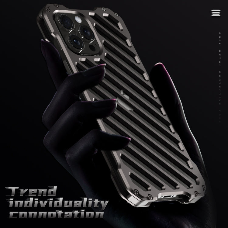 For iPhone 15 Pro R-JUST RJ-50 Hollow Breathable Armor Metal Phone Case(Space Grey) - iPhone 15 Pro Cases by R-JUST | Online Shopping UK | buy2fix