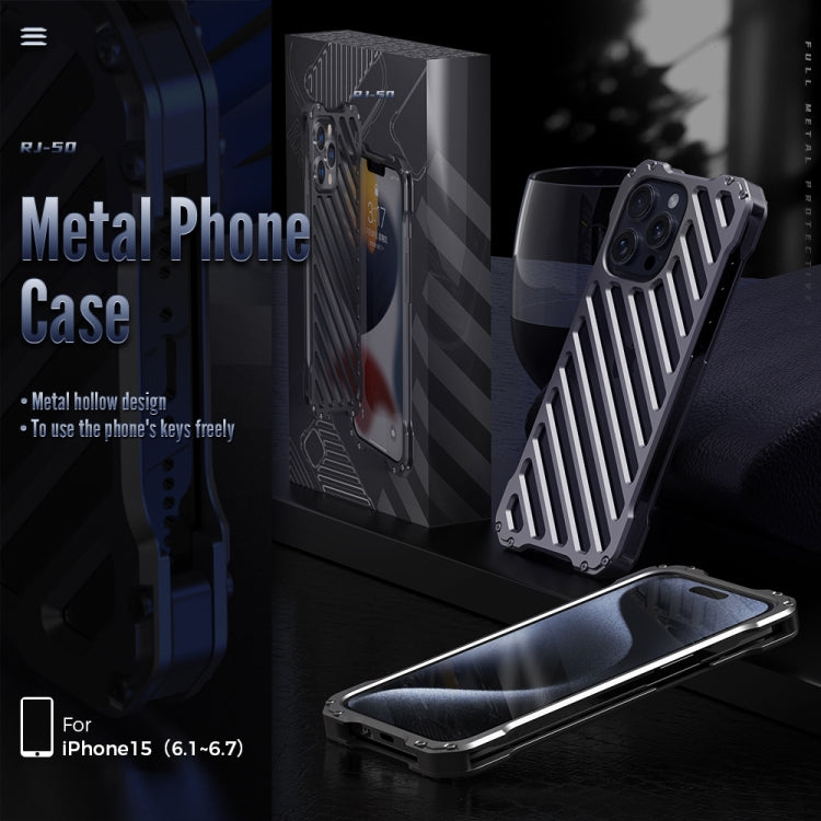 For iPhone 15 Pro R-JUST RJ-50 Hollow Breathable Armor Metal Phone Case(Space Grey) - iPhone 15 Pro Cases by R-JUST | Online Shopping UK | buy2fix