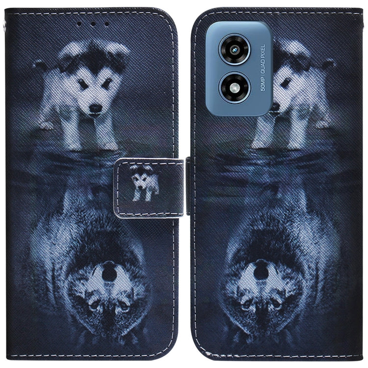 For Motorola Moto G Play 4G 2024 Coloured Drawing Flip Leather Phone Case(Wolf and Dog) - Motorola Cases by buy2fix | Online Shopping UK | buy2fix