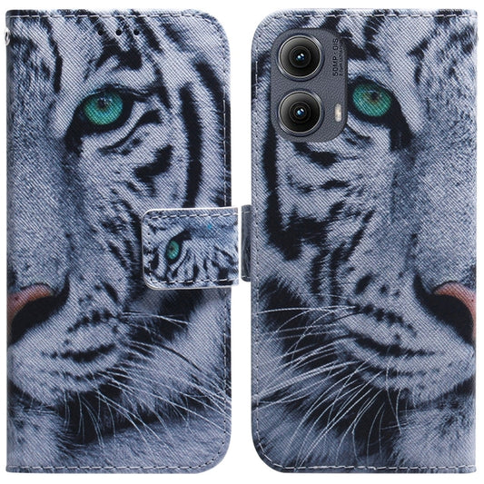 For Motorola Edge 2024 Coloured Drawing Flip Leather Phone Case(Tiger) - Motorola Cases by buy2fix | Online Shopping UK | buy2fix