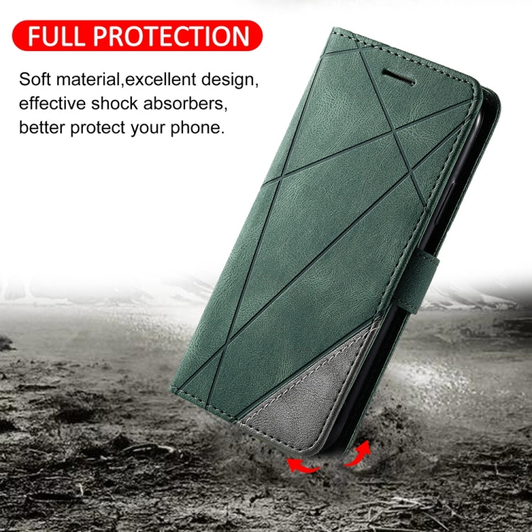 For iPhone 16 Plus Skin Feel Splicing Leather Phone Case(Green) - iPhone 16 Plus Cases by buy2fix | Online Shopping UK | buy2fix