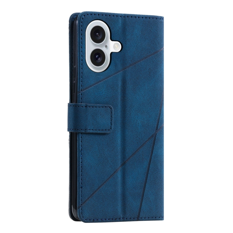 For iPhone 16 Skin Feel Splicing Leather Phone Case(Blue) - iPhone 16 Cases by buy2fix | Online Shopping UK | buy2fix