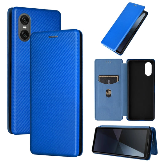 For Sony Xperia 10 VI 2024 Carbon Fiber Texture Flip Leather Phone Case(Blue) - Sony Cases by buy2fix | Online Shopping UK | buy2fix