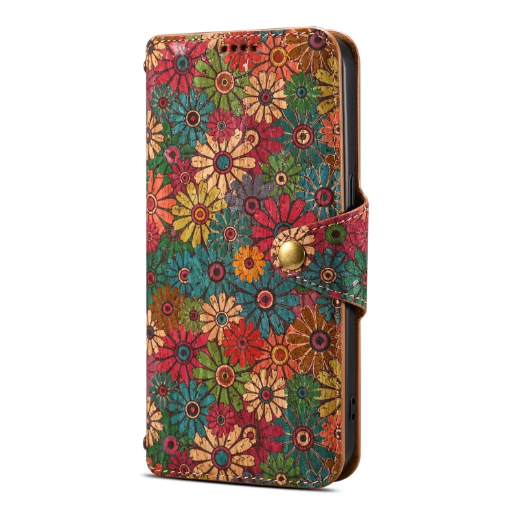 For iPhone 16 Denior Flower Language Series Cork Fabric Oil Edge Leather Phone Case(Spring) - iPhone 16 Cases by Denior | Online Shopping UK | buy2fix