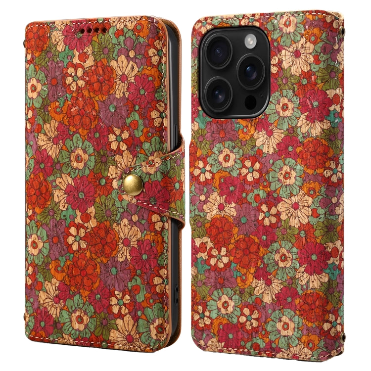 For iPhone 16 Pro Denior Flower Language Series Cork Fabric Oil Edge Leather Phone Case(Summer) - iPhone 16 Pro Cases by Denior | Online Shopping UK | buy2fix