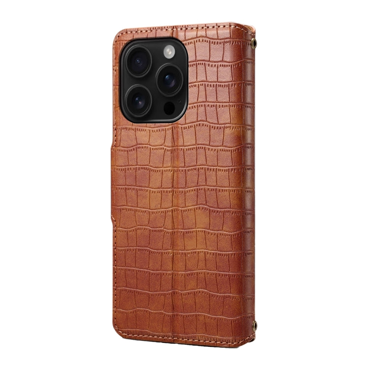 For iPhone 16 Pro Denior Crocodile Texture Oil Edge Leather Phone Case(Brown) - iPhone 16 Pro Cases by Denior | Online Shopping UK | buy2fix