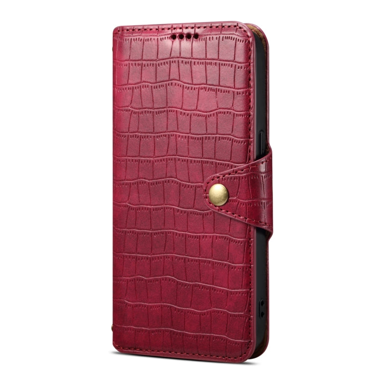 For iPhone 16 Pro Denior Crocodile Texture Oil Edge Leather Phone Case(Rose Red) - iPhone 16 Pro Cases by Denior | Online Shopping UK | buy2fix