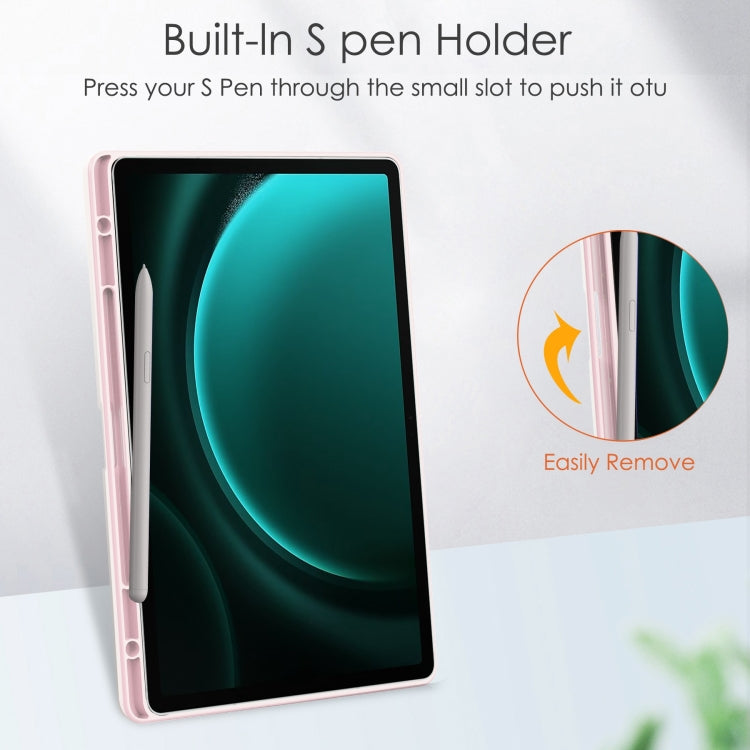 For Samsung Galaxy Tab S9 FE+ Acrylic 3-folding Smart Leather Tablet Case with Pen Slot(Pink) - Galaxy Tab S9 FE+ by buy2fix | Online Shopping UK | buy2fix