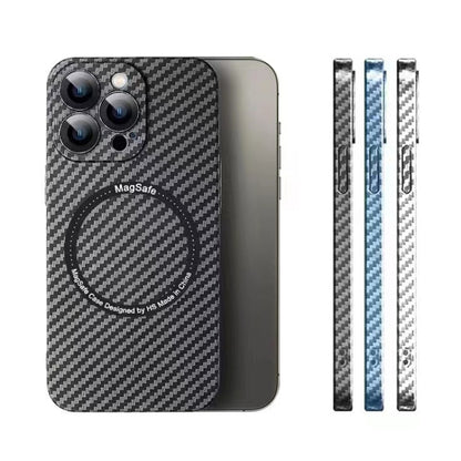 For iPhone 13 MagSafe Magnetic PC Carbon Fiber Phone Case with Lens Film(Silver White) - iPhone 13 Cases by buy2fix | Online Shopping UK | buy2fix