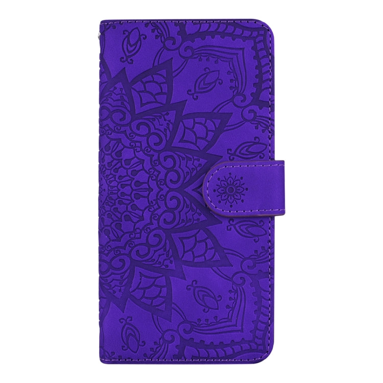 For iPhone 16 Pro Max Mandala Embossed Dual-Fold Calf Leather Phone Case(Purple) - iPhone 16 Pro Max Cases by buy2fix | Online Shopping UK | buy2fix