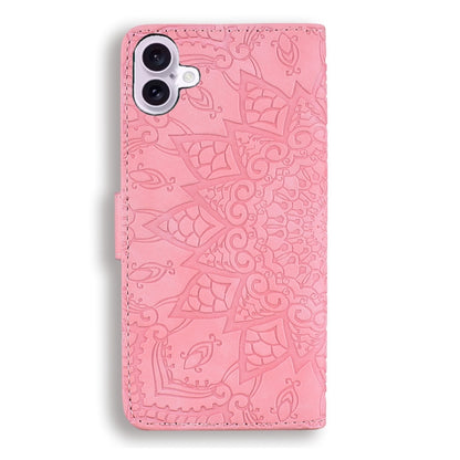 For iPhone 16 Mandala Embossed Dual-Fold Calf Leather Phone Case(Pink) - iPhone 16 Cases by buy2fix | Online Shopping UK | buy2fix