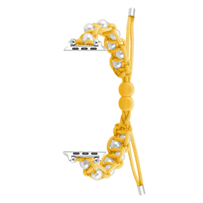 For Apple Watch Ultra 49mm Paracord Gypsophila Beads Drawstring Braided Watch Band(Yellow) - Watch Bands by buy2fix | Online Shopping UK | buy2fix