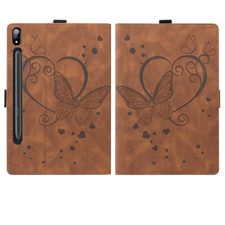 For Samsung Galaxy Tab S9 FE Love Butterfly Embossed Leather Tablet Case(Brown) - Other Galaxy Tab PC by buy2fix | Online Shopping UK | buy2fix